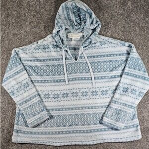 Berkshire Homewear Hoodie Womens XL Blue Fair Isle Plush Fleece Loungewear Top